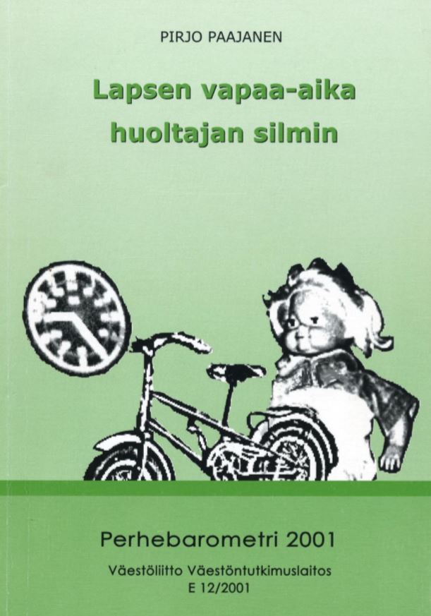 Piirrokset kellosta, polkupyörästä ja nukesta.