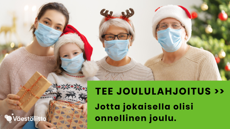 Isovanhemmat ja lapsenlapset maskit kasvoilla.