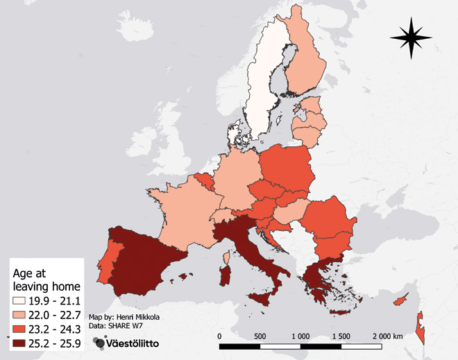 Map of Europe displays a structural difference between north and south.