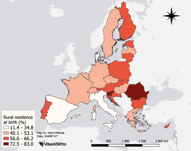 Map of Europe shows that the east has generally been more rural.