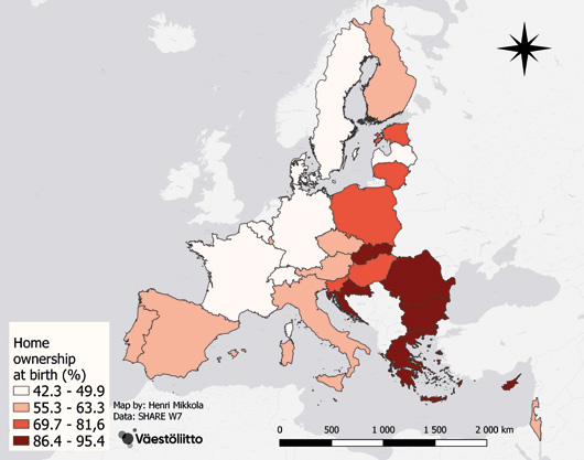 Map of Europe shows the owning at births is most common in Southerneastern Europe.