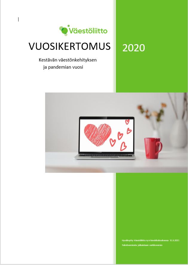 Väestöliiton vuosikertomus 2020 kansikuva