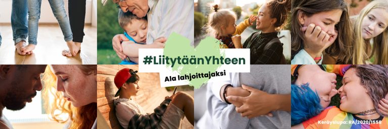 Liitytään yhteen -keräysbanneri.