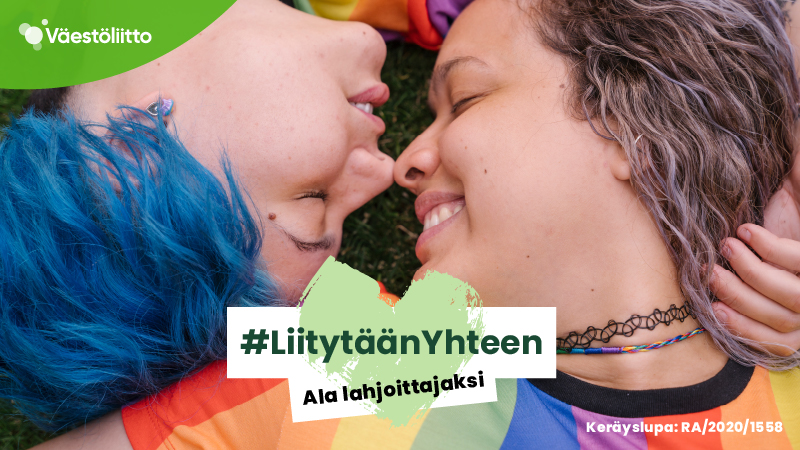 Liitytään yhteen -varainkeräyskampanja kuva kahdesta nuoretsa naisesta.