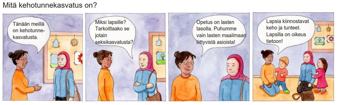 Mitä kehotunnekasvatus on- sarjakuva