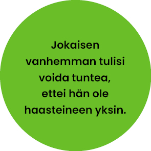 Pallossa lukee: Jokaisen vanhemman tulisi voida tuntea, ettei hän ole haasteineen yksin.