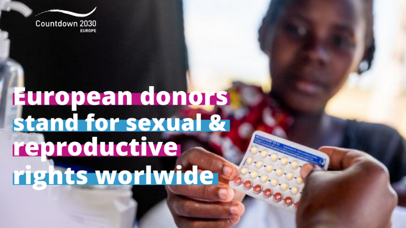 European donors stands for sexual & reproductive rights worldwide. Kuva ehkäisypillereistä ja Countdown2030Europen logo