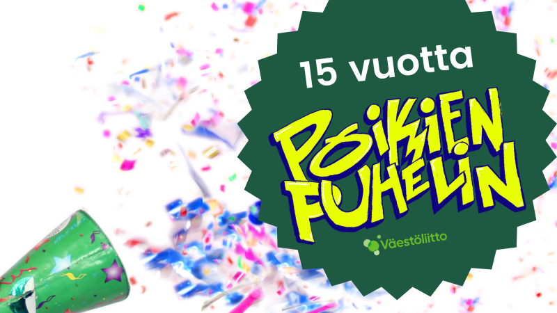 megafonista tulee teksti Poikien Puhelin 15 vuotta