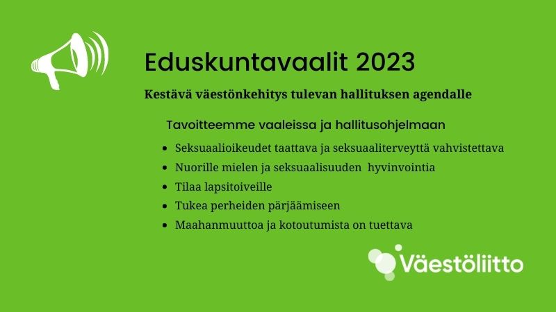 Väestöliiton eduskuntavaalitavoitteet.