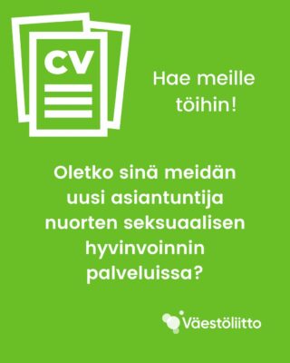 Vihreällä pohjalla teksti Hae meille töihin!