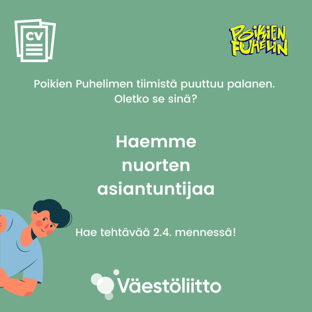 Haemme asiantuntijaa Väestöliiton Poikien Puhelimeen