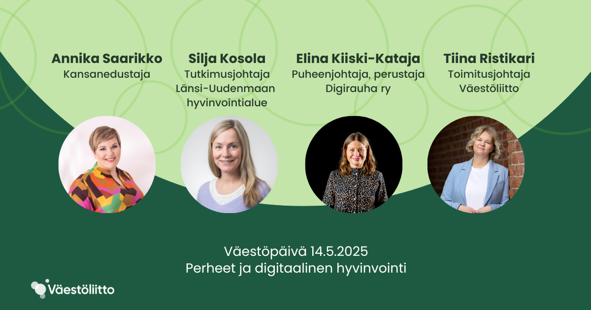 Väestöpäivän paneeliin osallistuivat Elina Kiiski-Kataja, Annika Saarikko, Silja Kosola ja Tiina Ristikari.