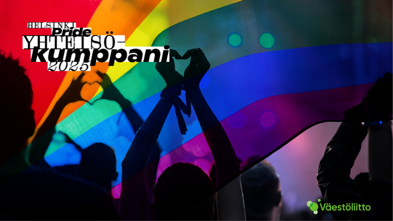 Sateenkaarilippu. Helsinki Pride yhteisökumppani 2025 logo