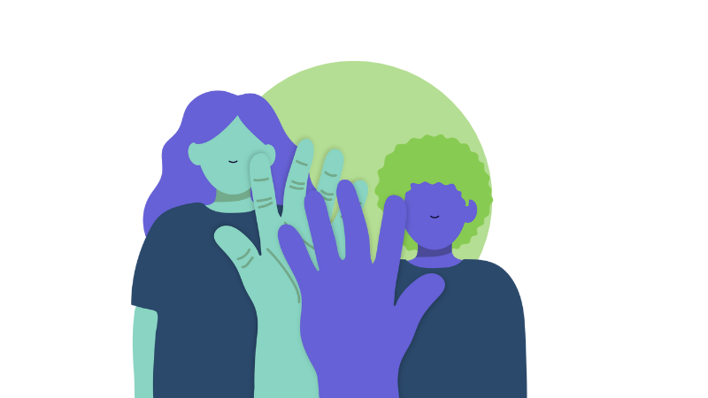 Kuvituskuva. Kuvassa kaksi piirroshahmoa, joilla on molemmilla nostettu käsi heidän eteensä.