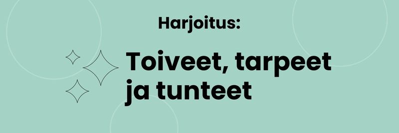 Harjoitus: toiveet, tarpeet ja tunteet.