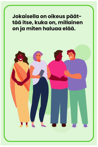 Puheeksi ottamisen kortti, jossa neljä henkilöä.