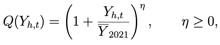 Q(Y_{h,t}) = c · (Y_{h,t} / Ȳ)^η,