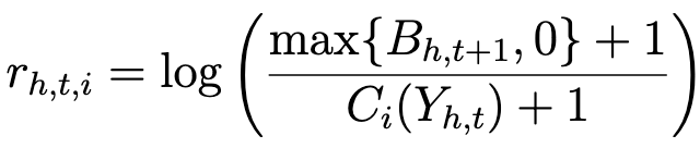π⁰_{h,t,i} = sigmoid( Ω_{p(h,t,i)} + κ · A_{h,t,i} + κ₀₁ · 1{ i = 1 } · A_{h,t,i} ),
