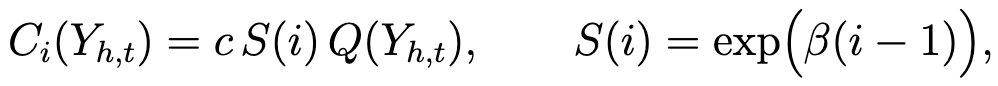 C_{h,t,i} = Q(Y_{h,t}) · S(i), S(i) = i^β,