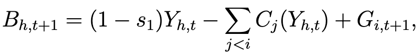 B_{h,t,i} = (1 − s₁) · Y_{h,t} − Σ_{j<i} C_j + G_i,